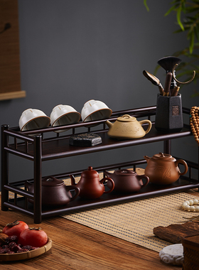 茶具置物架桌上茶杯茶壶收纳架茶桌摆件实木中式博古架茶架茶棚
