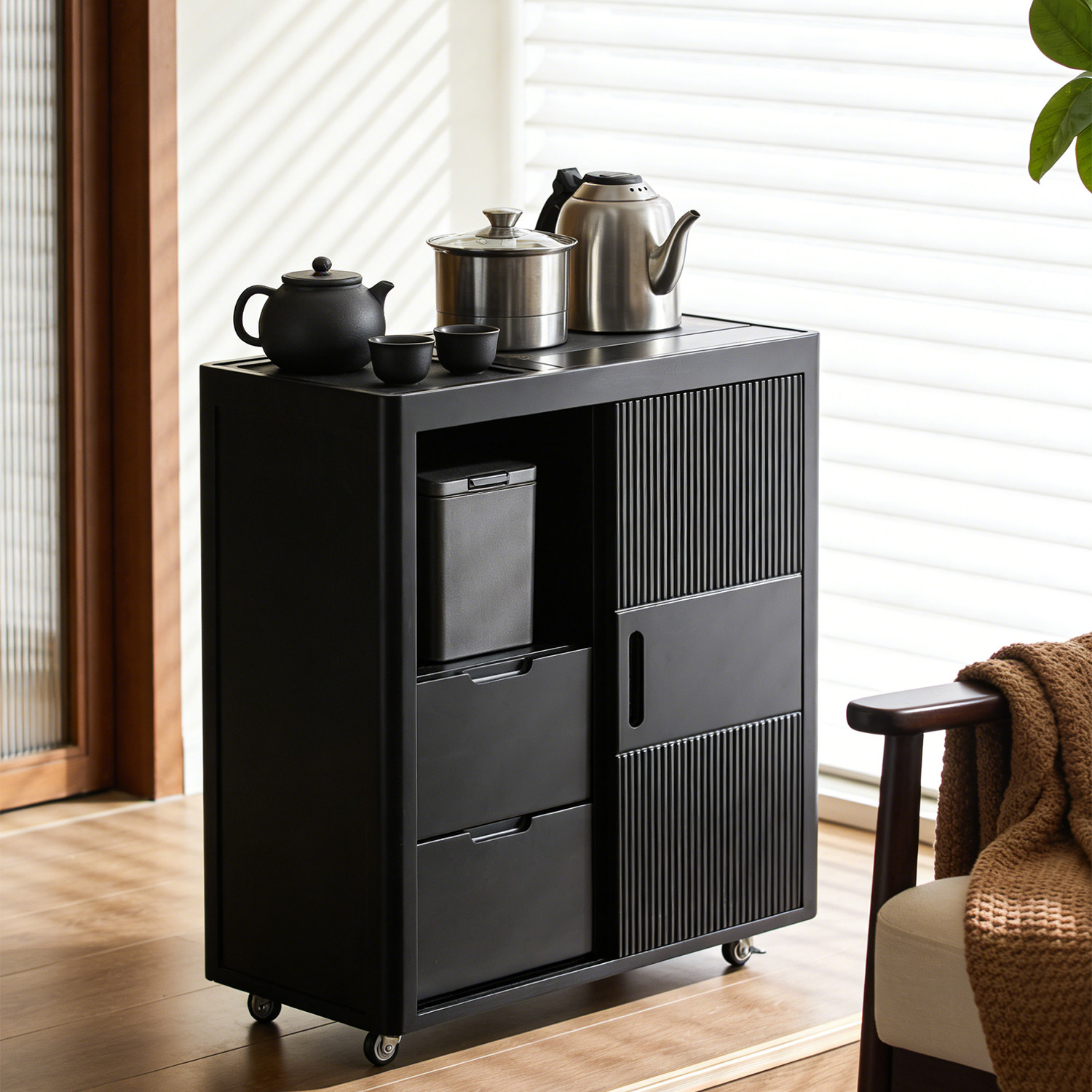 乌檀木茶水柜客厅2026新款实木可移动带滑轮茶具收纳置物架茶水车,住宅家具,茶几,淘宝优惠券,粉丝福利购,淘宝优惠卷