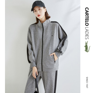 鳄鱼女装拉链灰色卫衣套装女纯色简约宽松运动韩版百搭休闲两件套