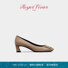 Roger Vivier/RV女鞋Trompette粗跟方扣大象灰婚鞋rv方扣单鞋