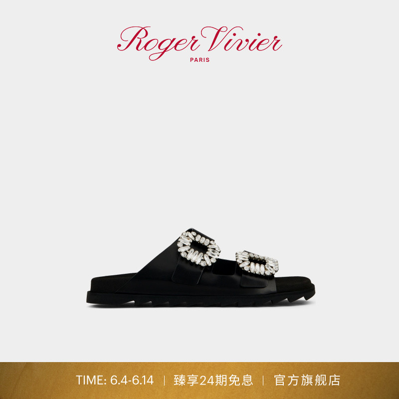 【24期免息】Roger Vivier/RV女鞋Slidy Viv饰扣穆勒拖鞋平底凉鞋