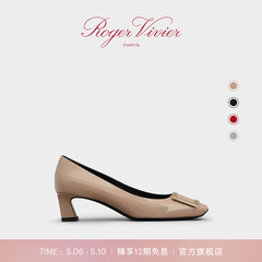 Roger Vivier/RV女鞋Trompette粗跟方扣大象灰婚鞋rv方扣单鞋