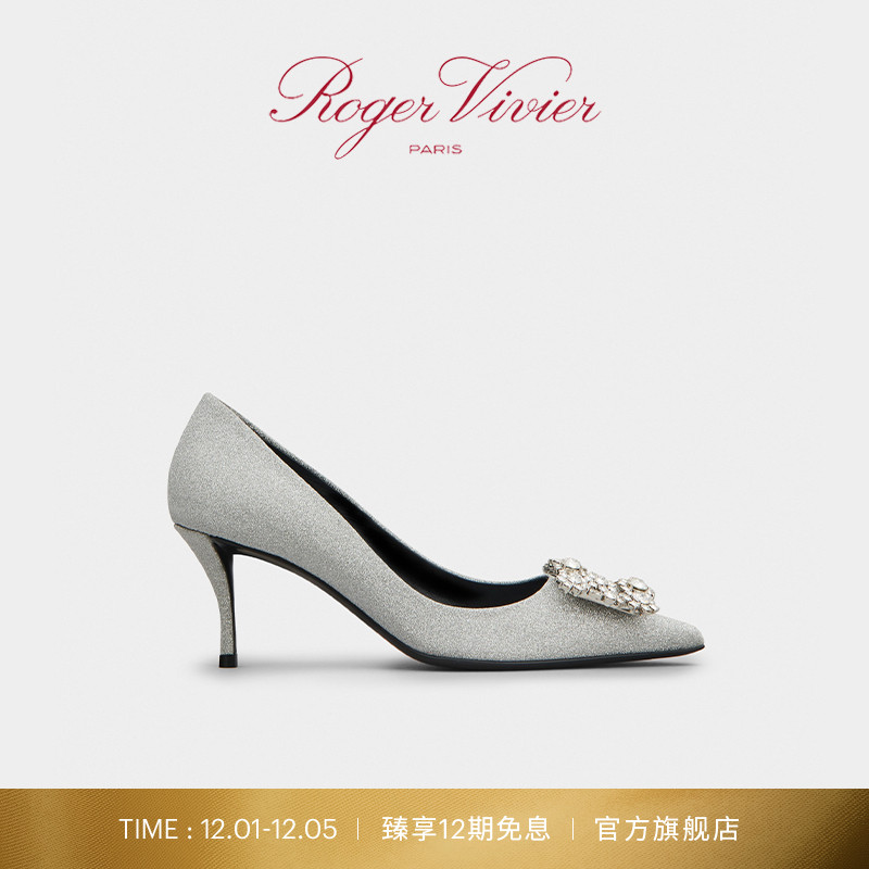 sin经典钻扣尖头闪光织物女鞋