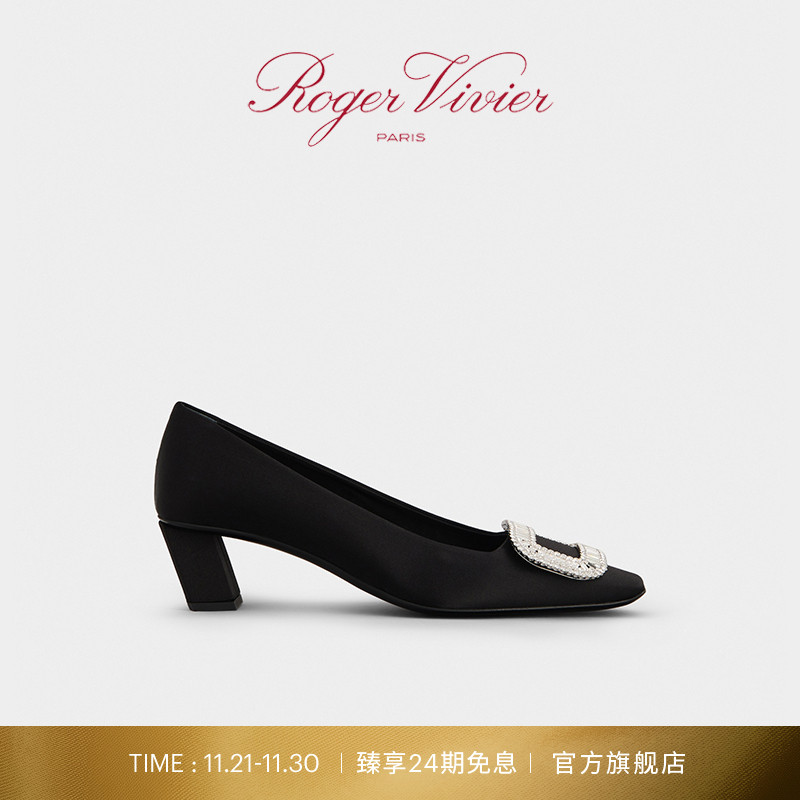 belle钻扣缎面方头女鞋