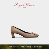 Vivier RV女鞋 Trompette粗跟方扣大象灰婚鞋 Roger rv方扣单鞋