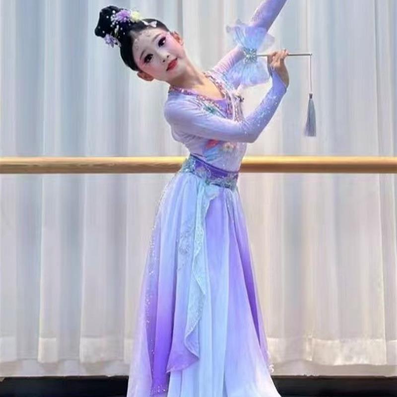 儿童古典舞表演服装典雅女孩中式舞蹈表演服装花香女孩表演服装纱