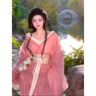 粉色绝美战国袍汉服女装2025新款仙气飘飘超仙中国风古装直裾襦裙