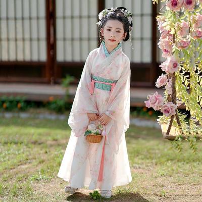 原创汉服女童古装战国袍秋大袖衫超仙中国风交领魏晋风儿童演出服