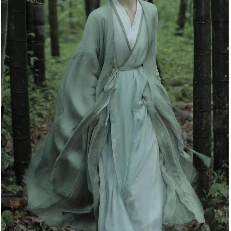新款魏晋风清冷系直裾交领广袖流仙裙仙气飘逸古装汉服女套装夏款