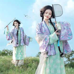 粼夕squama褶衣魏晋北朝汉服套装改良直裾国风阔腿裤叠穿