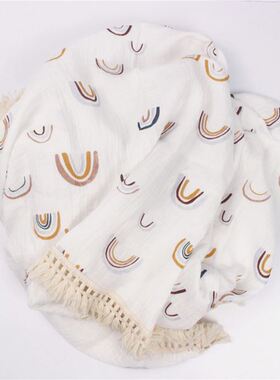 Cotton Muslin Swaddle Blankets for Newborn Baby Tassel Recei