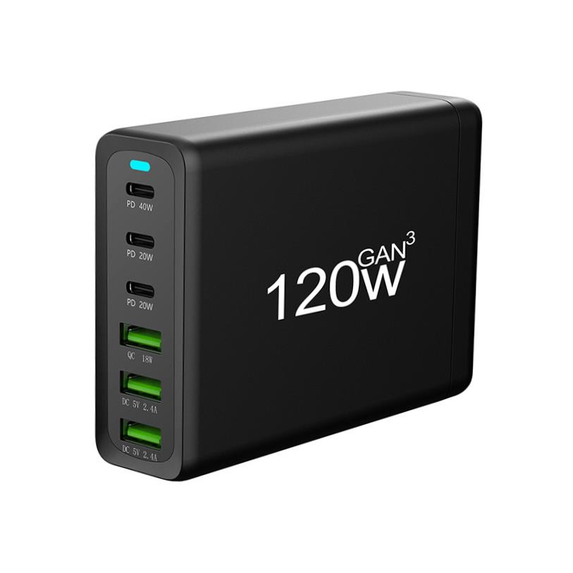 120W GaN Charger 6 Ports USB Type C PD Charger Quick Charge