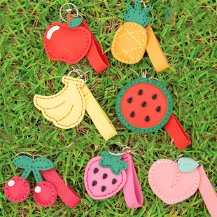 边伯贤同款菠萝钥匙扣PU皮质手工diy礼物挂件可爱豆卡通樱桃BOLO