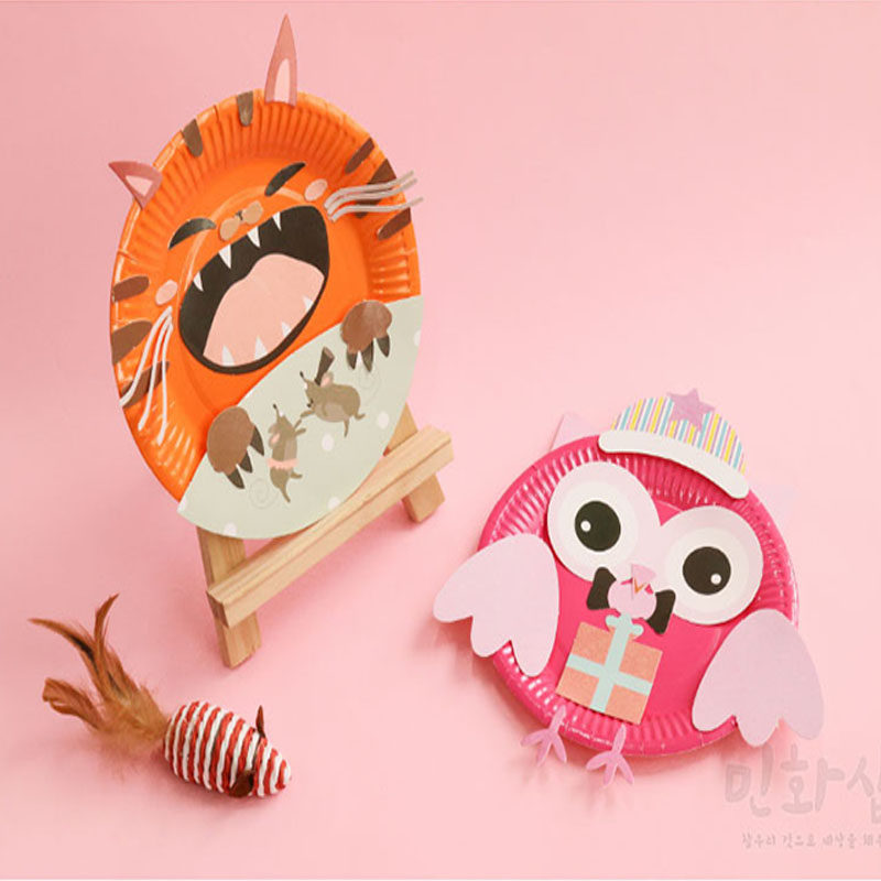 儿童卡通贴画动物彩色3d立体纸盘画马赛克diy 创意手工制作材料包