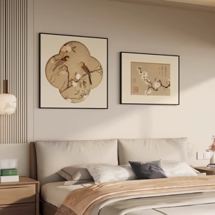 宋式美学喜上枝头卧室装饰画新中式主卧床头挂画高级感客厅组合画