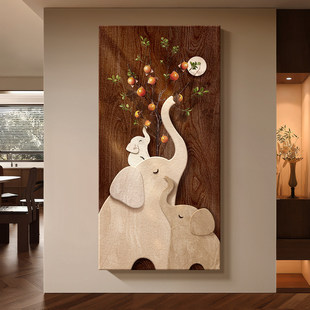 中古风吉象如意玄关装饰画侘寂风肌理感入户正对门挂画高级感壁画