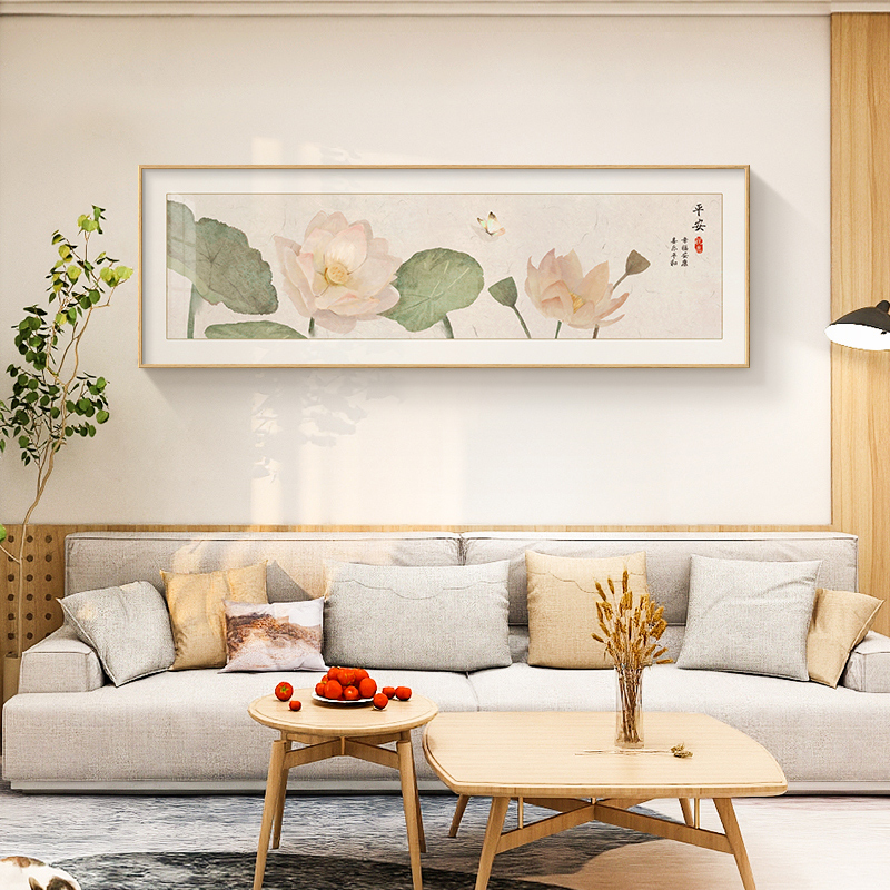 新中式客厅装饰画中国风荷花莲花禅意挂画卧室茶室日式横版墙壁画图片