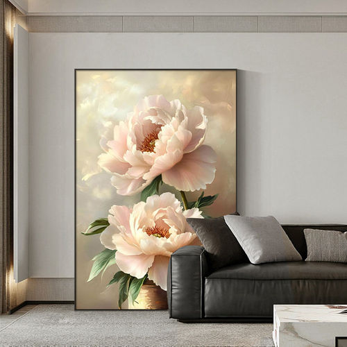 2025新款客厅装饰画牡丹花砂岩画简约沙发背景墙壁画玄关走廊挂画