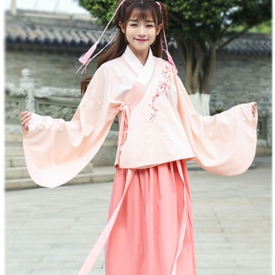 汉服齐腰襦裙粉色初高中学生明制袄运动会入场汉文化活动古装出租
