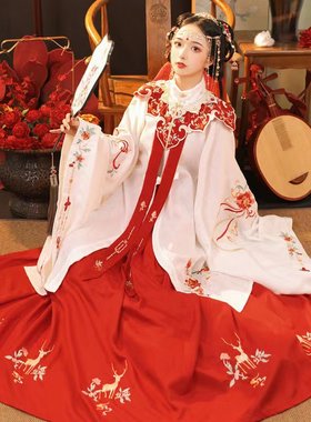 红色花嫁明制云肩长衫汉服出租