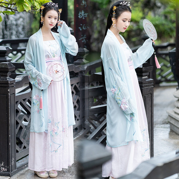 出租汉服女宋制改良超仙长褙子绿色清新整套齐腰舞蹈古装班服租赁