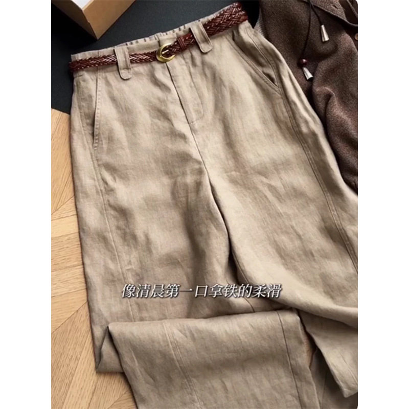奶咖色天丝亚麻西装裤女夏季高腰显瘦垂感透气通勤百搭直筒休闲裤