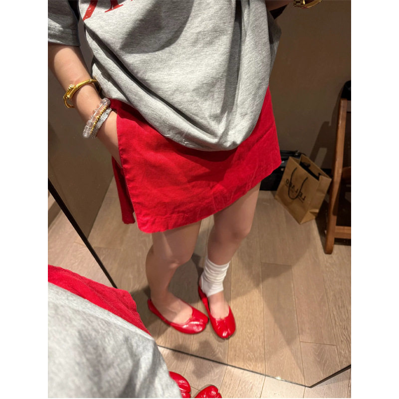CHao级推荐!双侧开叉亚麻裤裙女夏季新款高腰显瘦防走光a字短裙