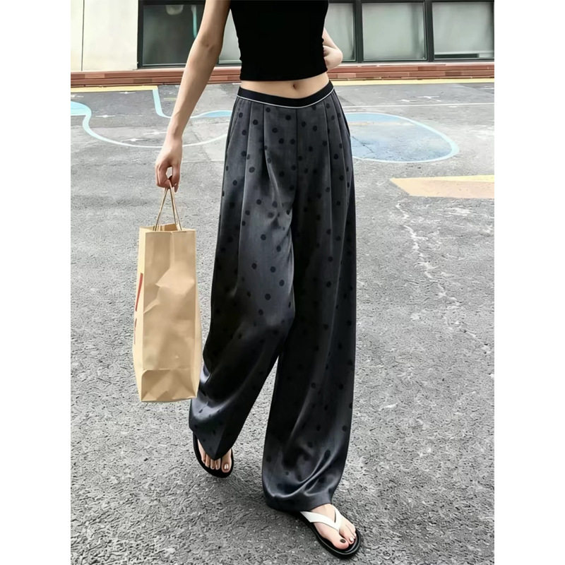 黑色波点缎面休闲裤子女2026新款今年流行爆款直筒长裤醋酸阔腿裤