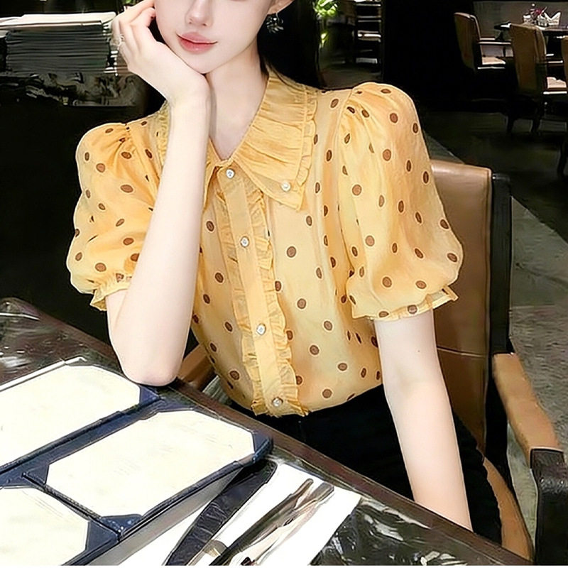 高级感轻奢减龄洋气巨好看黄色波点衬衫2026春季新款法式小资上衣