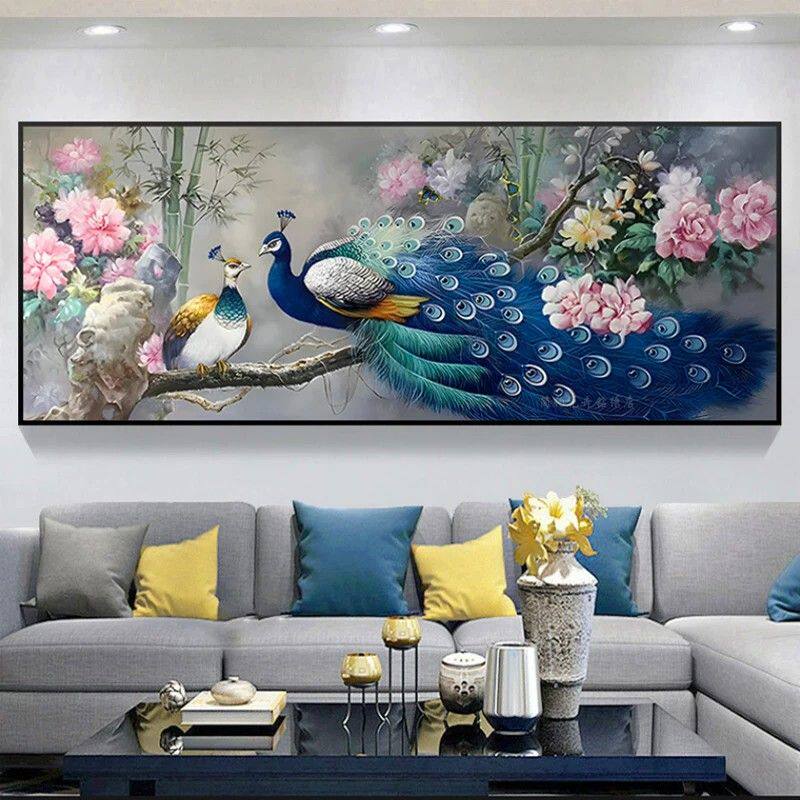 富贵吉祥客厅5d钻石画线绣十字绣孔雀图牡丹花卉卧室点贴钻画动物