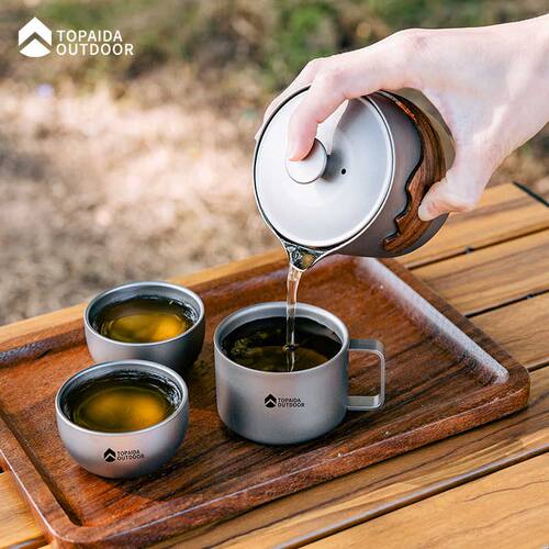 纯钛旅行茶具套装户外露营快客杯高档双层泡茶器便携钛防烫钛茶具