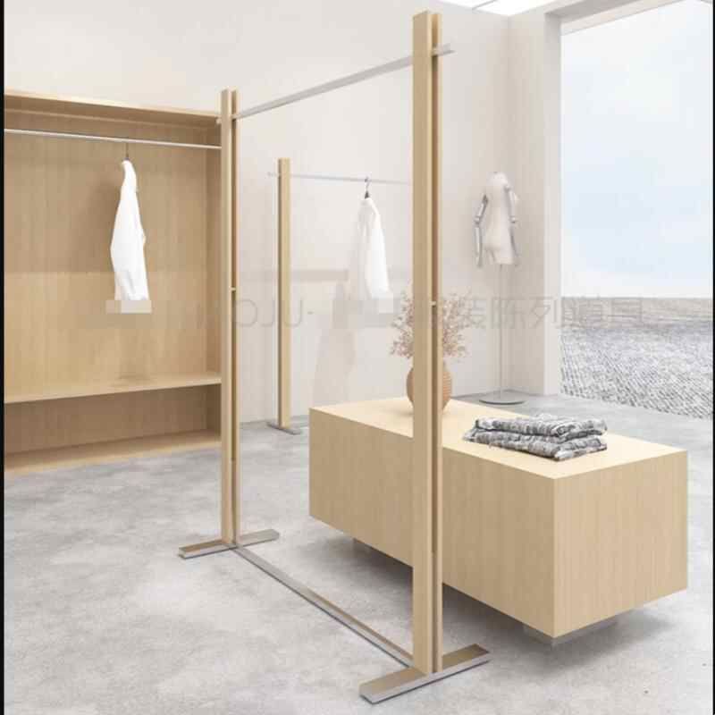 服装店展示架落地式陈列架不锈钢原木色中岛架童装店专用挂衣架