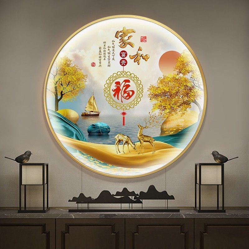 圆入口彩画与夜光走廊家居财富挂画无障碍豪华客厅沙发背景墙壁画