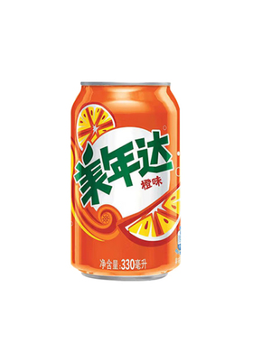 美年达橙味碳酸饮料含气饮料汽水330ml*24罐整箱