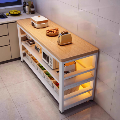 厨房小桌子切菜桌长方形长条桌备餐操作台多层多功能微波炉置物架