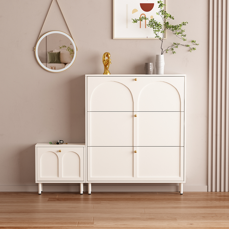 奶油风简约现代超薄翻斗鞋柜