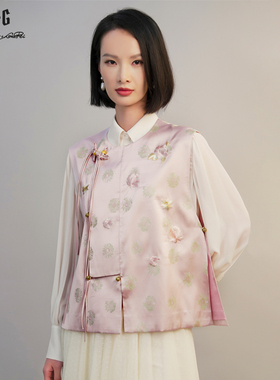 郭培成衣RSG2025秋冬新款新中式芙蓉花刺绣斜襟马甲