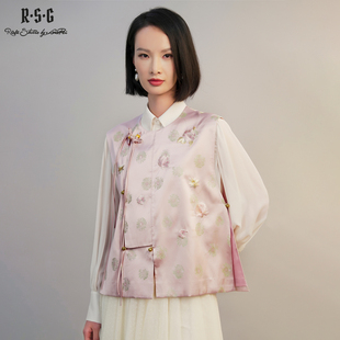 郭培成衣RSG2025秋冬新款新中式芙蓉花刺绣斜襟马甲