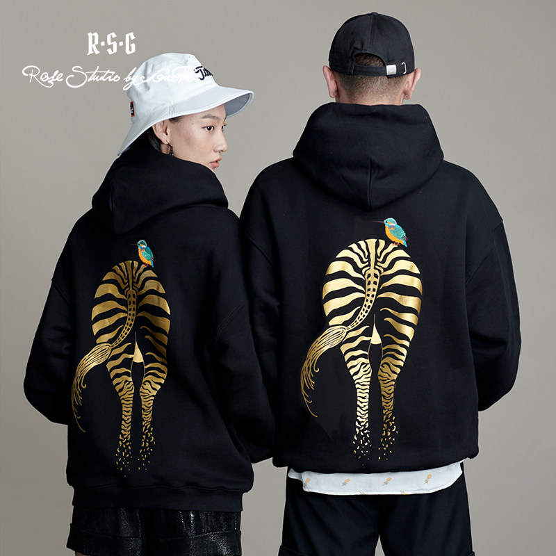RSG郭培成衣品牌原创设计纯棉斑马翠鸟刺绣卫衣国潮上衣女装
