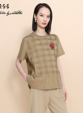RSG郭培成衣品牌短袖女夏绗缝网格高级感棉质宽松减龄T恤上衣