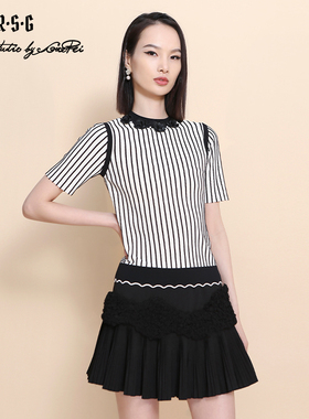 RSG郭培成衣品牌2023夏季新款装饰条纹小香风针织圆领T恤上衣