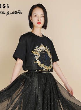 RSG郭培成衣品牌高光十刻系列浮雕刺绣夏季新款上衣T恤