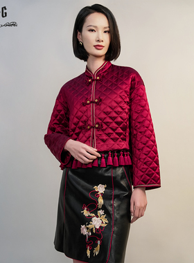 郭培成衣RSG新年红色上衣流金岁月 新中式流苏绗缝盘扣短棉服外套