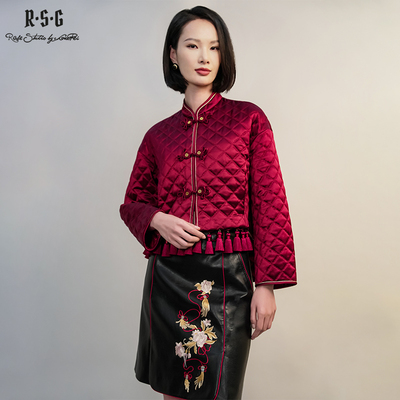 郭培成衣RSG新年红色上衣流金岁月 新中式流苏绗缝盘扣短棉服外套