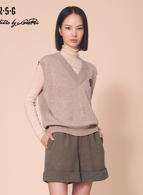 RSG郭培线上成衣品牌双层V领纯色针织无袖学院风背心马甲修身上衣