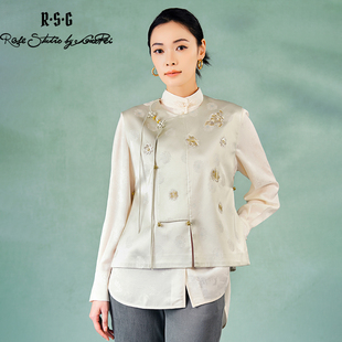 郭培成衣品牌精品系列新中式芙蓉花刺绣斜襟马甲