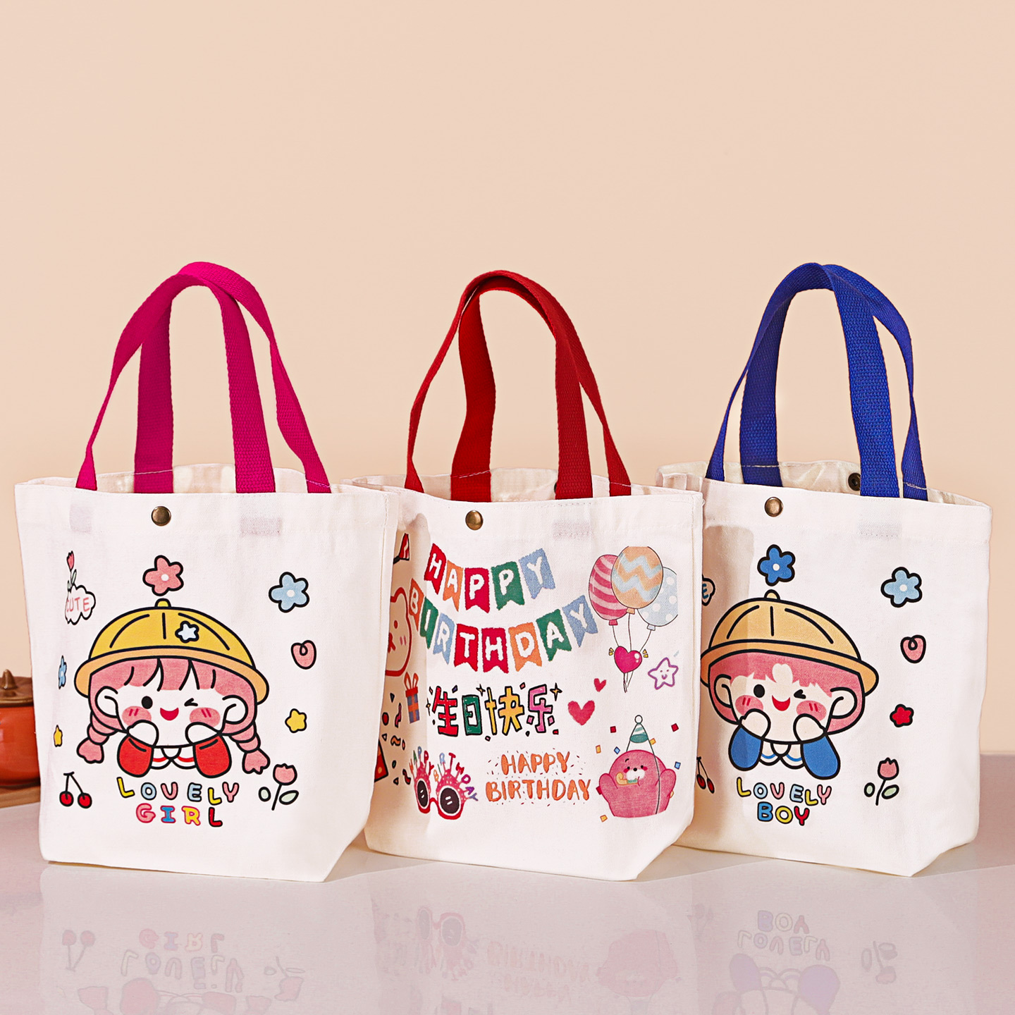 手提帆布袋创意卡通环保购物袋加厚大容量礼物包装袋便携礼品袋