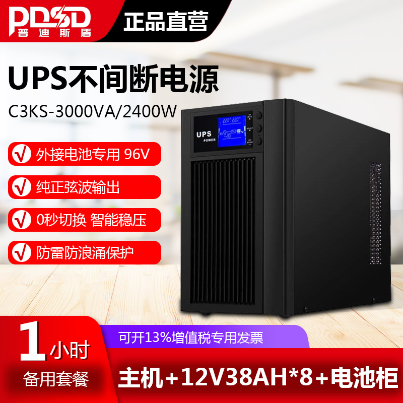 服务器电脑 C3KS 在线式UPS不间断电源3KVA2400W延时1小时套餐