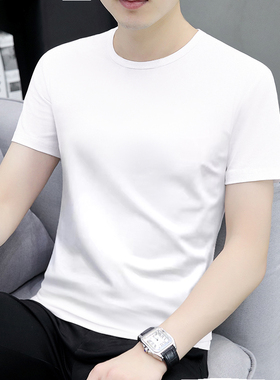 男士短袖t恤2025新款夏季白色圆领纯色简约百搭体恤半袖打底上衣