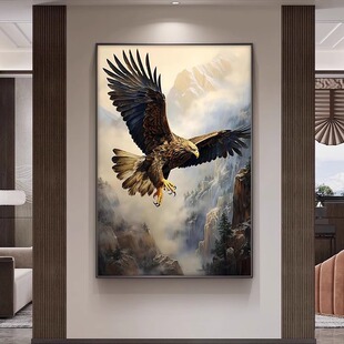大展宏图老鹰装饰画竖版玄关装饰画雄鹰展翅办公室书房简约壁画